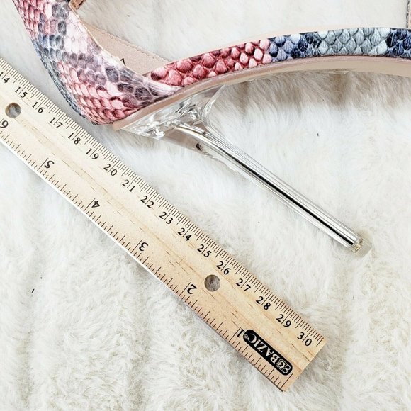 Pink Snake Print Rhinestone Double Ankle Strap Closed Back High Heel Shoes - Picture 11 of 12